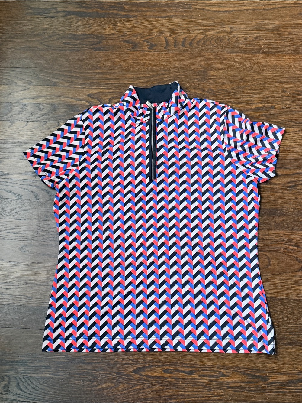 Tail White Label Geometric Chevron Quarter Zip Golf Polo Short Sleeve Size L.